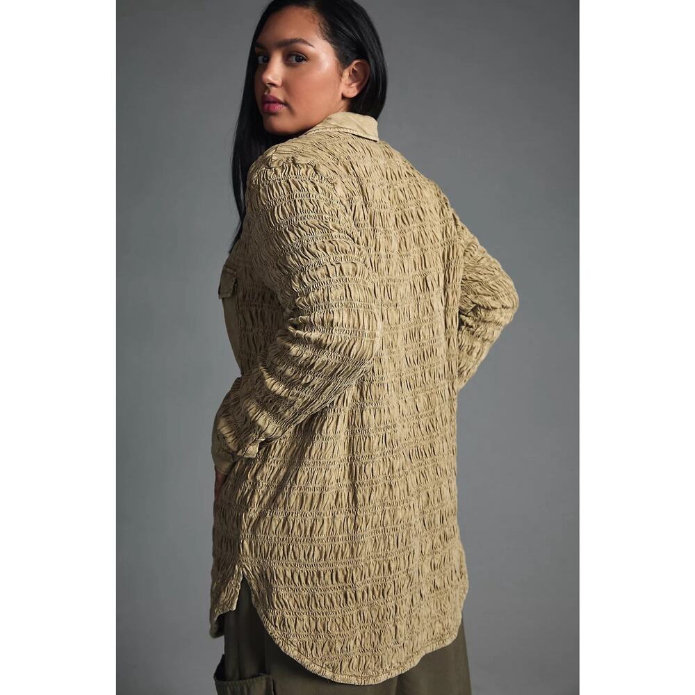 Anthropologie Pilcro Smocked Shacket Button Up Chest Pocket Olive Green Size S - Picture 7 of 16